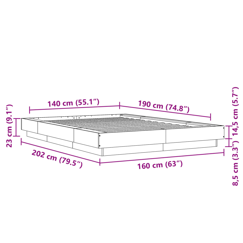 Bettgestell Sonoma-Eiche 140x190 cm Holzwerkstoff