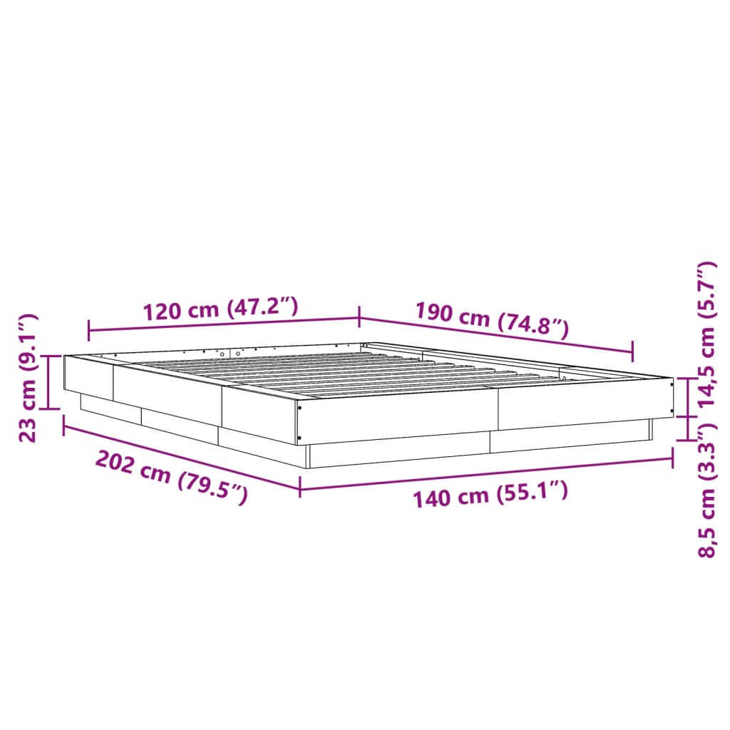 Bettgestell Betongrau 120x190 cm Holzwerkstoff