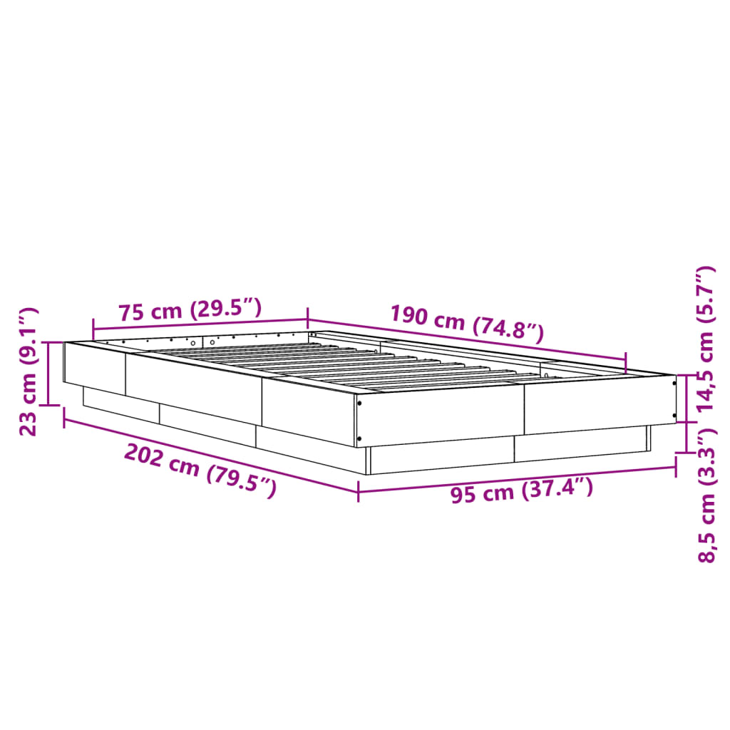 Bettgestell Braun Eichen-Optik 75x190 cm Holzwerkstoff