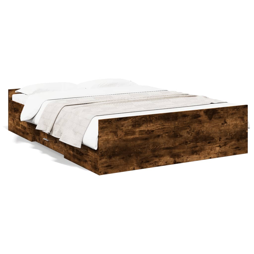Bettgestell mit Schubladen Räuchereiche 140x190cm Holzwerkstoff