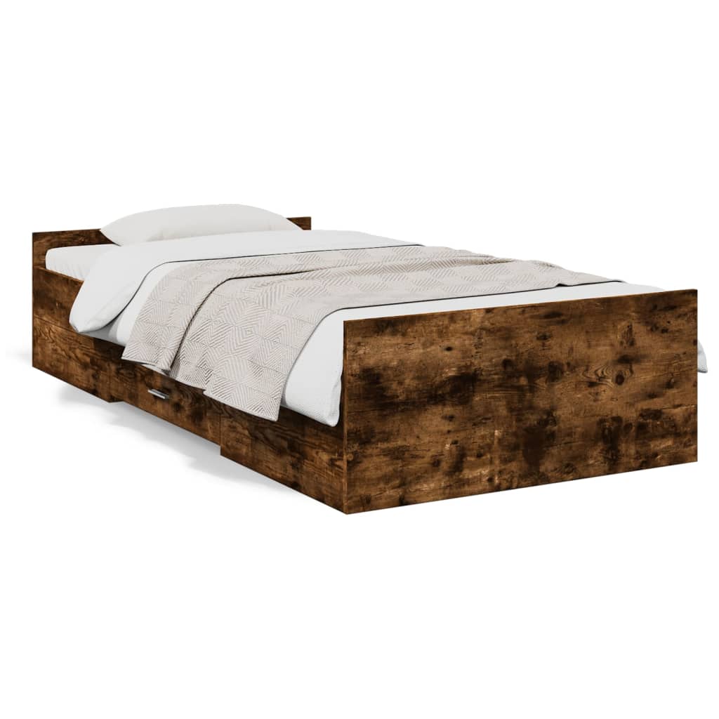 Bettgestell mit Schubladen Räuchereiche 100x200cm Holzwerkstoff
