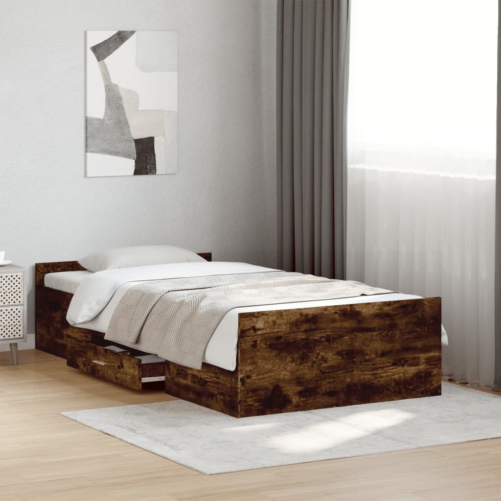 Bettgestell mit Schubladen Räuchereiche 100x200cm Holzwerkstoff