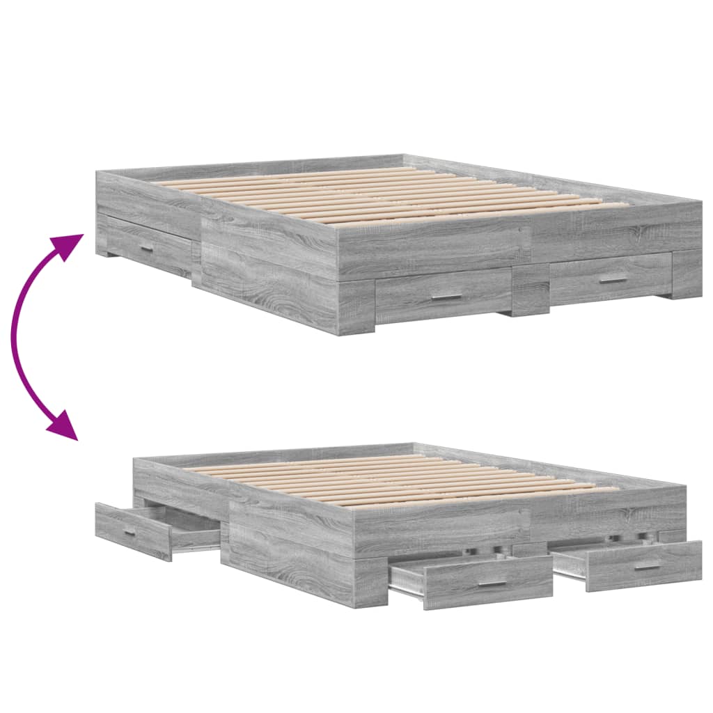 Bettgestell mit Schubladen Grau Sonoma 120x200 cm Holzwerkstoff