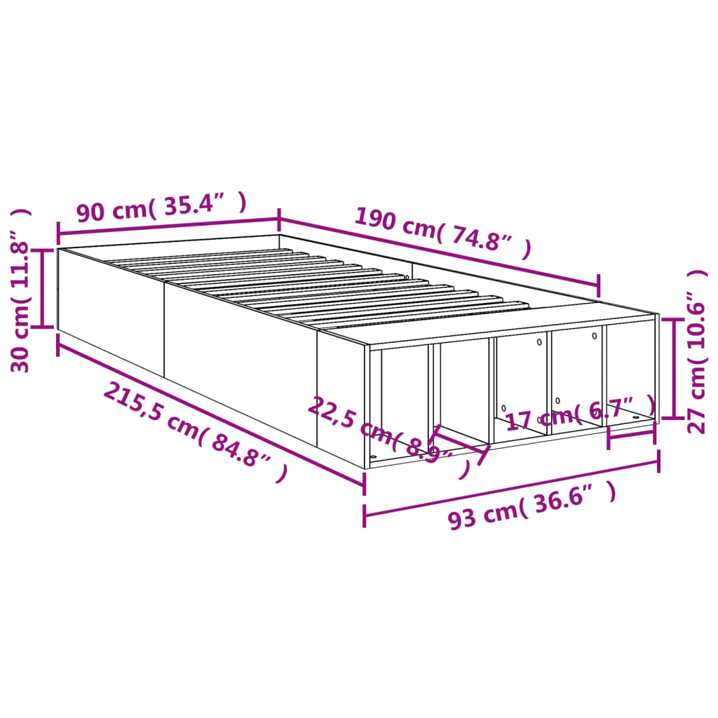 Bettgestell Sonoma-Eiche 90x190 cm Holzwerkstoff