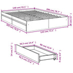 Bettgestell mit Schubladen Grau Sonoma 140x200 cm Holzwerkstoff