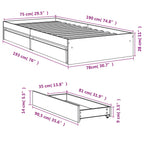 Bettgestell mit Schubladen Betongrau 75x190 cm Holzwerkstoff