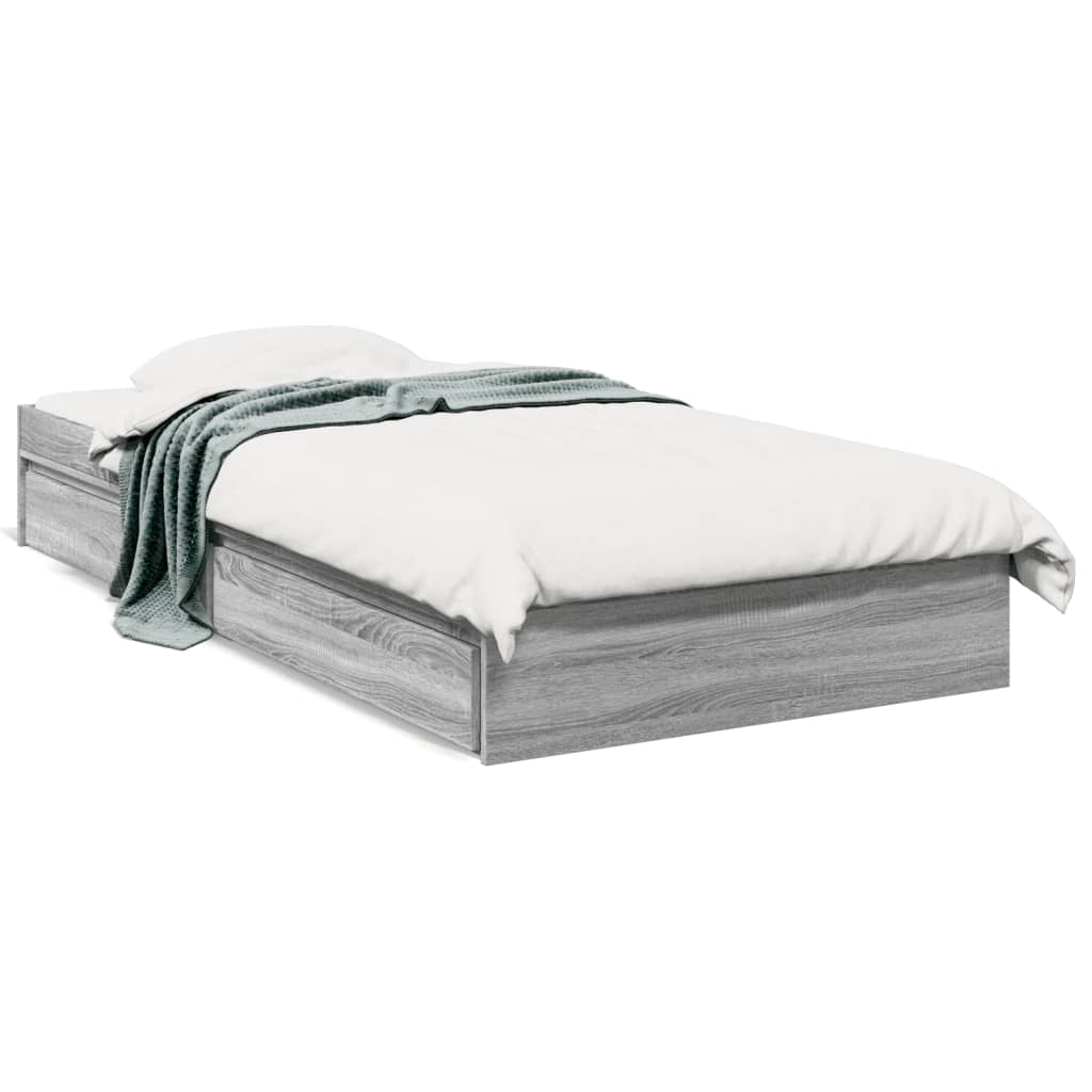 Bettgestell mit Schubladen Grau Sonoma 75x190 cm Holzwerkstoff