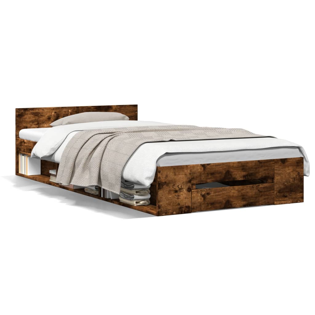 Bettgestell mit Schublade Räuchereiche 90x190 cm Holzwerkstoff