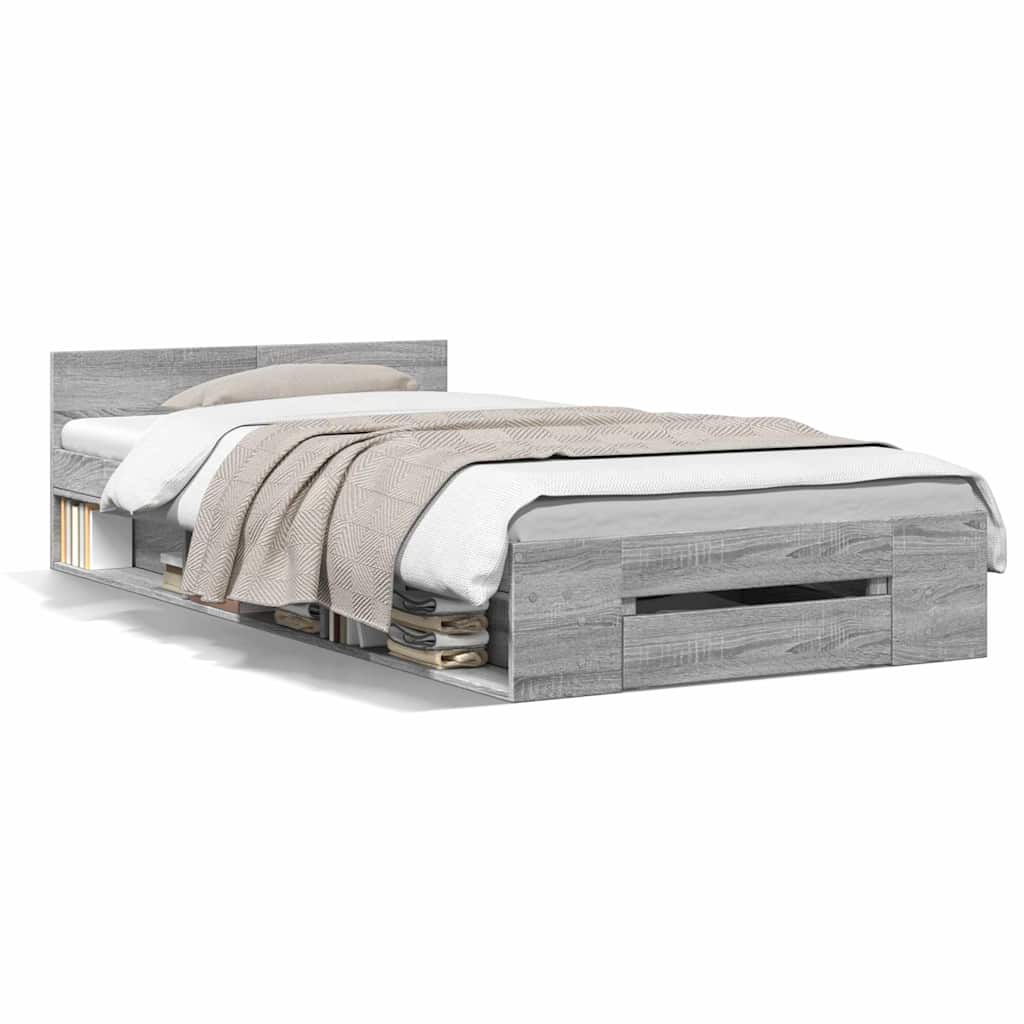 Bettgestell mit Schublade Grau Sonoma 90x190 cm Holzwerkstoff