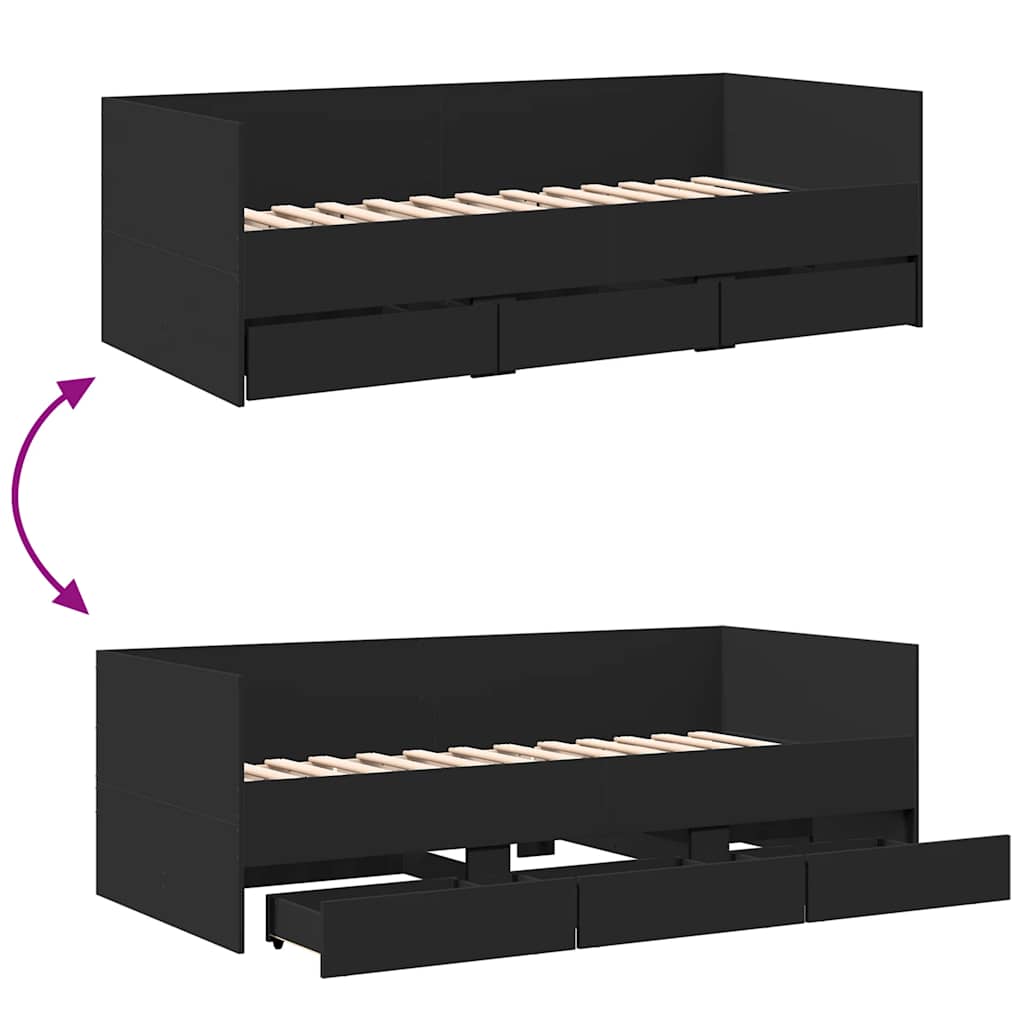 Tagesbett mit Schubladen ohne Matratze Schwarz 75x190 cm