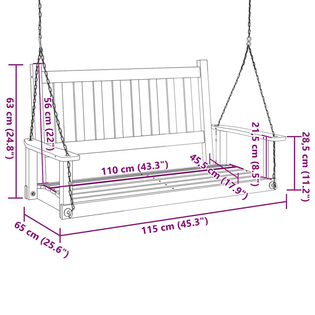 Hollywoodschaukel mit Metallketten Braun Massivholz Tanne