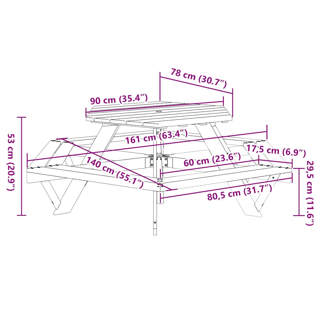 Picknicktisch mit Bänken für 6 Kinder Sechseckig Tannenholz