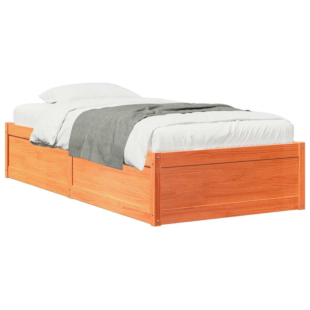 Massivholzbett ohne Matratze Wachsbraun 75x190 cm Kiefernholz