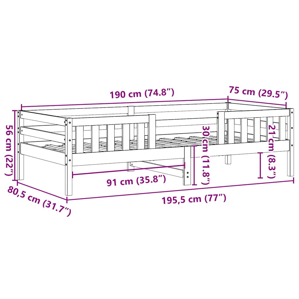Massivholzbett ohne Matratze 75x190 cm Kiefernholz