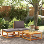 3-tlg. Gartensofa-Set mit Kissen Holz Akazie & Rattan