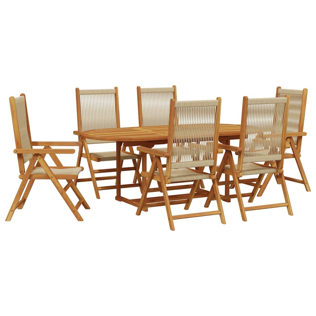 7-tlg. Garten-Essgruppe Polypropylen und Massivholz Beige
