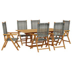 7-tlg. Garten-Essgruppe Poly Rattan und Massivholz Grau