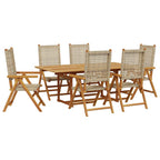 7-tlg. Garten-Essgruppe Poly Rattan und Massivholz Beige