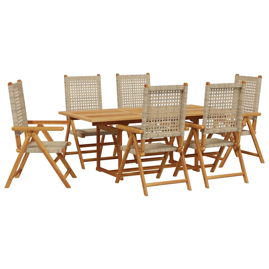 7-tlg. Garten-Essgruppe Poly Rattan und Massivholz Beige