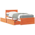 Bett mit Schubladen und Matratze Wachsbraun 100x200 Massivholz