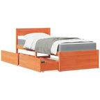 Bett mit Schubladen und Matratze Wachsbraun 90x200 Massivholz