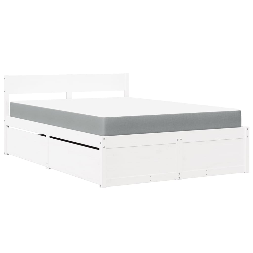Bett mit Schubladen und Matratze Weiß 120x190 cm Massivholz