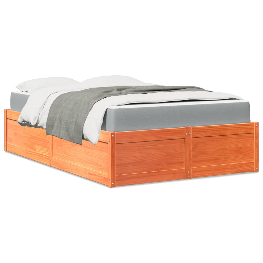 Bett mit Matratze Wachsbraun 140x190 cm Massivholz Kiefer