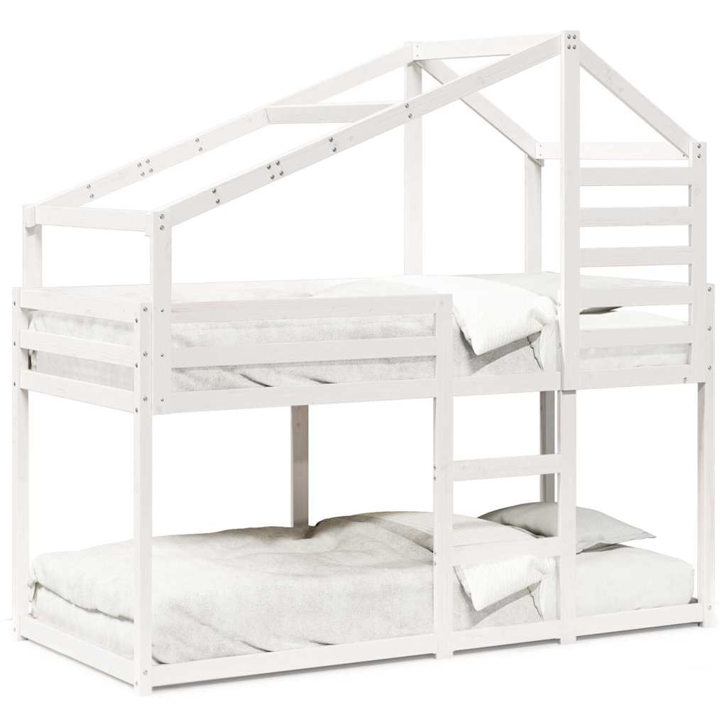 Etagenbett mit Dach Weiß 75x190 cm Massivholz Kiefer