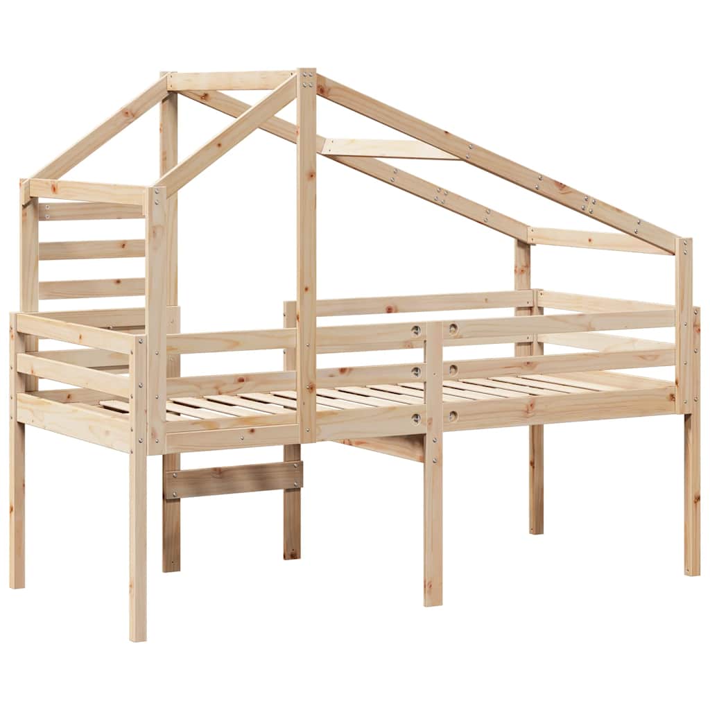 Hochbett mit Dach 75x190 cm Massivholz Kiefer