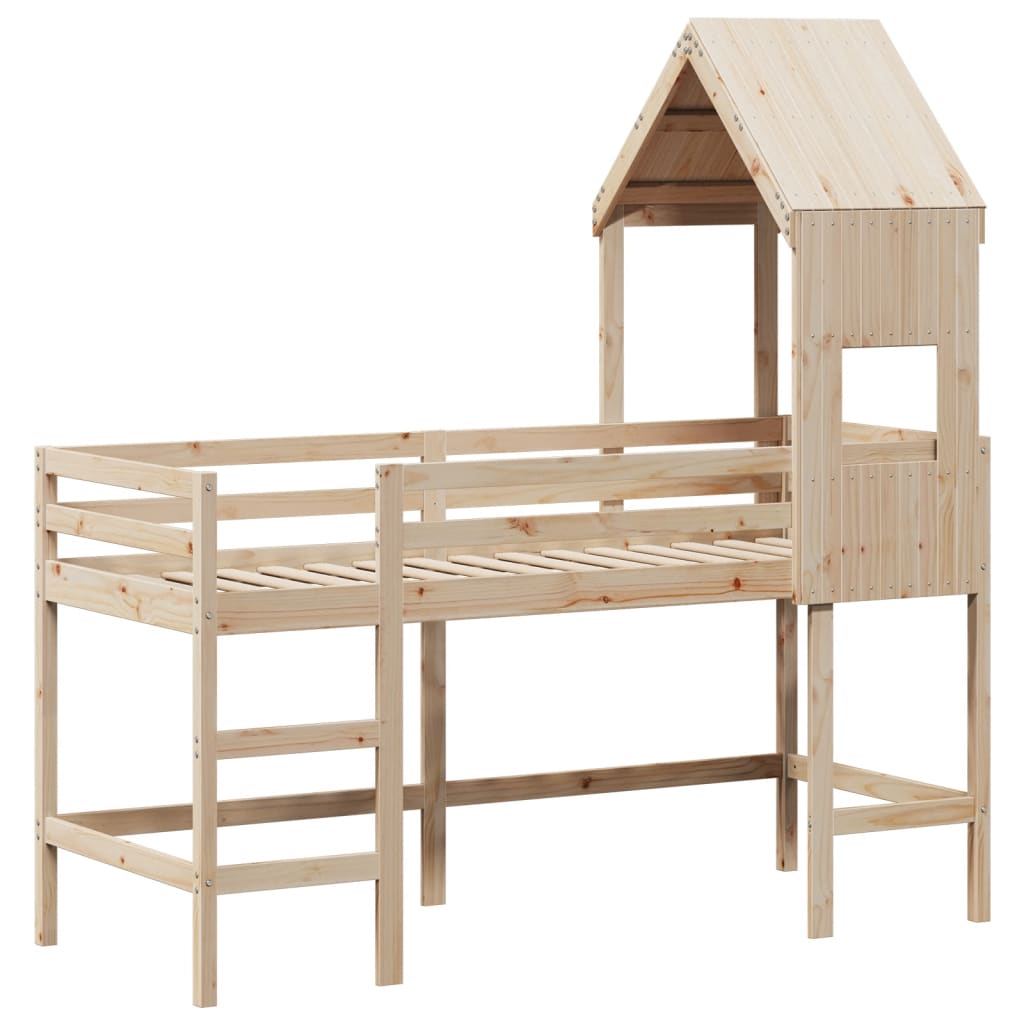 Hochbett mit Leiter und Dach 90x190 cm Massivholz Kiefer
