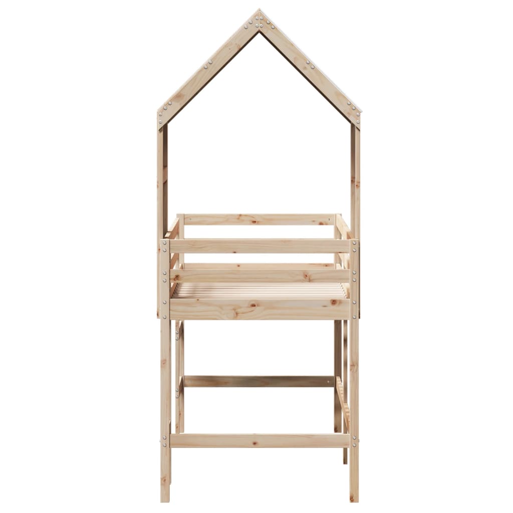 Hochbett mit Leiter und Dach 90x190 cm Massivholz Kiefer