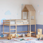 Hochbett mit Leiter und Dach 90x190 cm Massivholz Kiefer