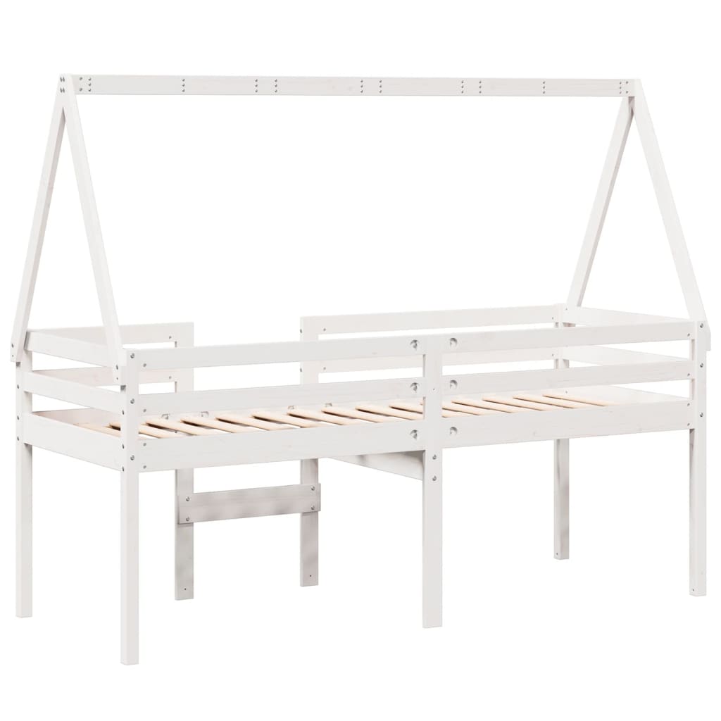 Hochbett mit Dach Weiß 90x190 cm Massivholz Kiefer