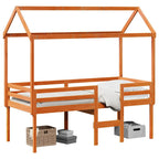 Hochbett mit Dach Wachsbraun 90x190 cm Massivholz Kiefer