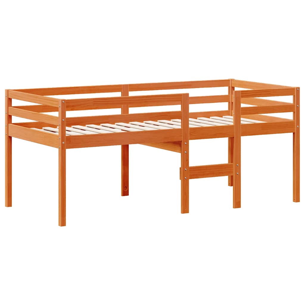 Hochbett mit Dach Wachsbraun 90x190 cm Massivholz Kiefer