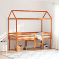 Hochbett mit Dach Wachsbraun 90x190 cm Massivholz Kiefer