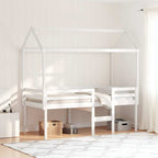 Hochbett mit Dach Weiß 75x190 cm Massivholz Kiefer