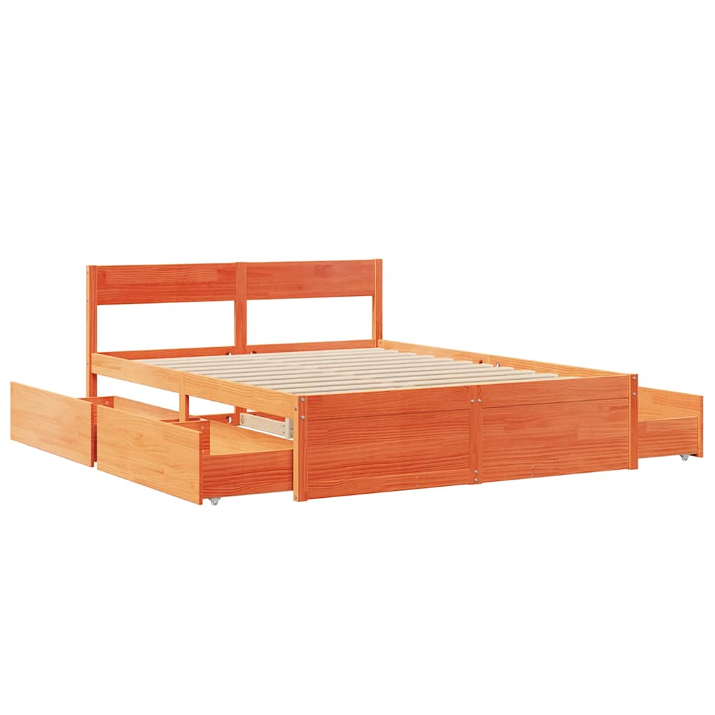 Massivholzbett ohne Matratze Wachsbraun 140x200 cm Kiefernholz