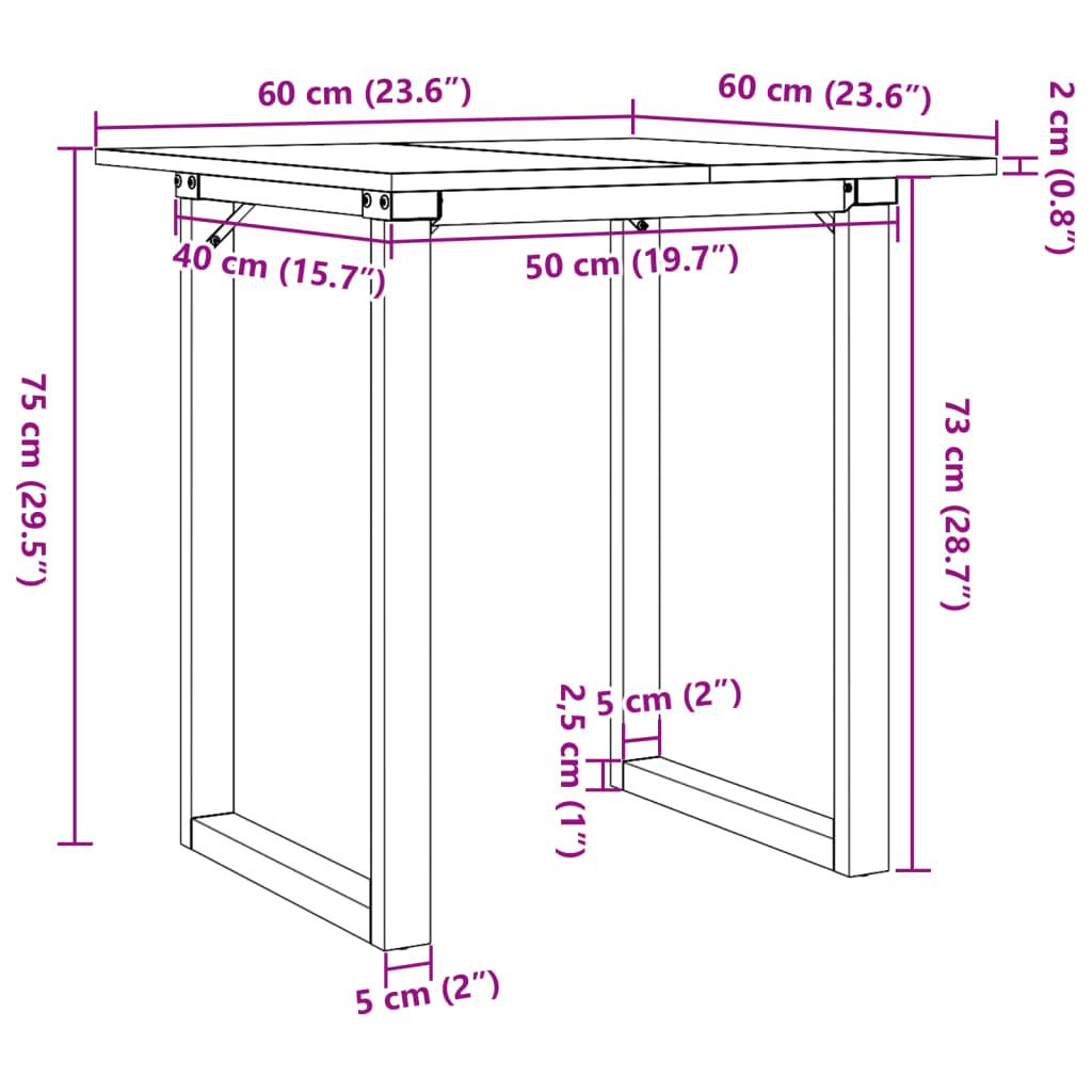 Esstisch O-Gestell 60x60x75 cm Massivholz Kiefer und Stahl