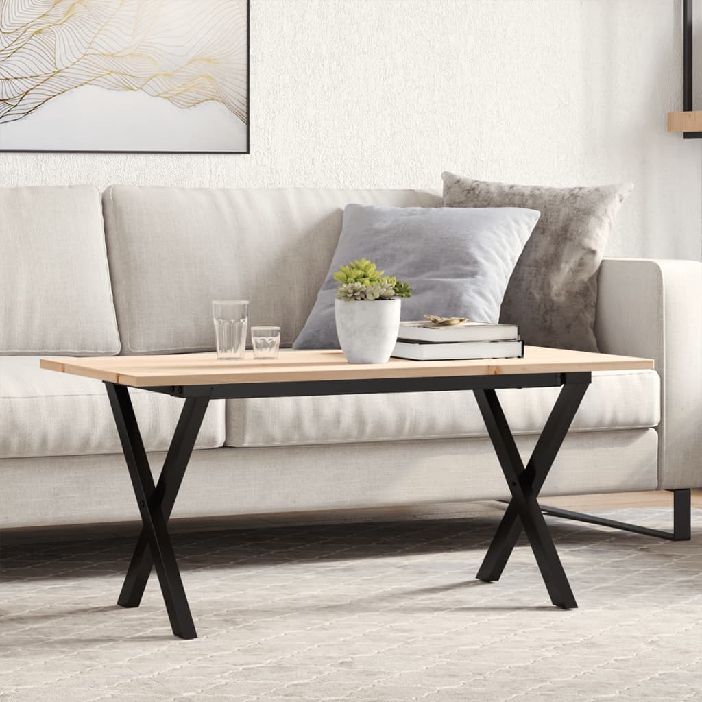 Couchtisch X-Gestell 100x50x45 cm Massivholz Kiefer & Stahl