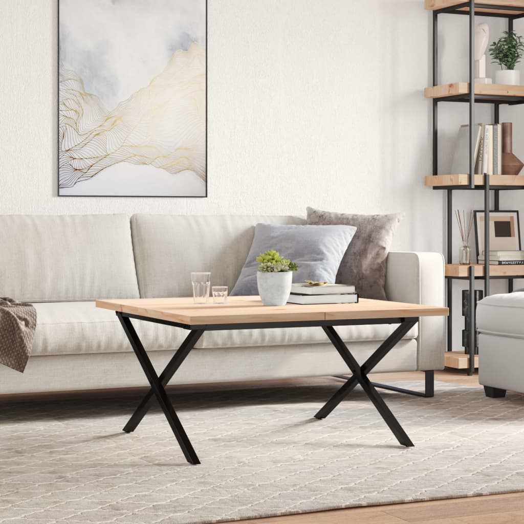 Couchtisch X-Gestell 80x80x45,5cm Massivholz Kiefer & Stahl