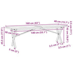 Couchtisch X-Gestell 160x40x45,5 cm Massivholz Kiefer Stahl