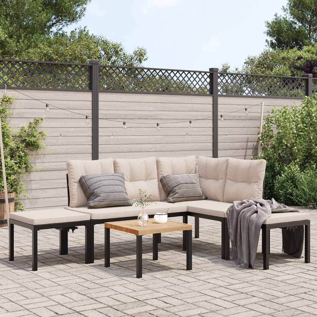 5-tlg. Garten-Sofagarnitur mit Kissen Schwarz Stahl