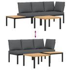 3-tlg. Garten-Sofagarnitur mit Kissen Schwarz Aluminium