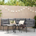 Garten-Sofagarnitur mit Kissen Schwarz Stahl und Textilene