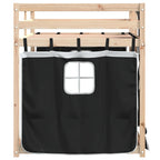 Etagenbett mit Vorhängen Weiß Schwarz 90x200 cm Kiefernholz