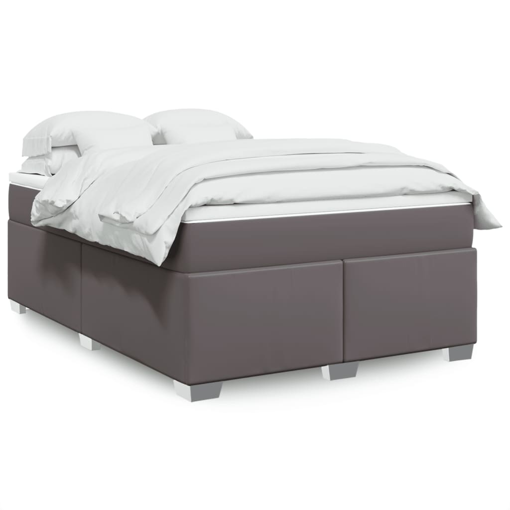 Boxspringbett mit Matratze Grau 140x190 cm Kunstleder