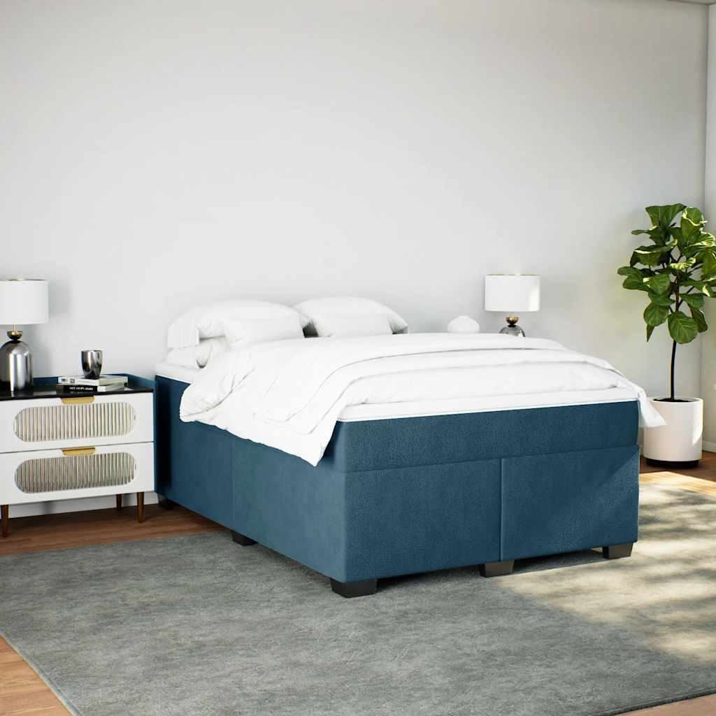 Boxspringbett mit Matratze Dunkelblau 140x190 cm Samt
