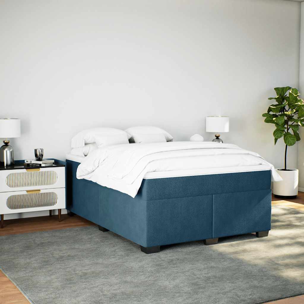 Boxspringbett mit Matratze Dunkelblau 140x200 cm Samt