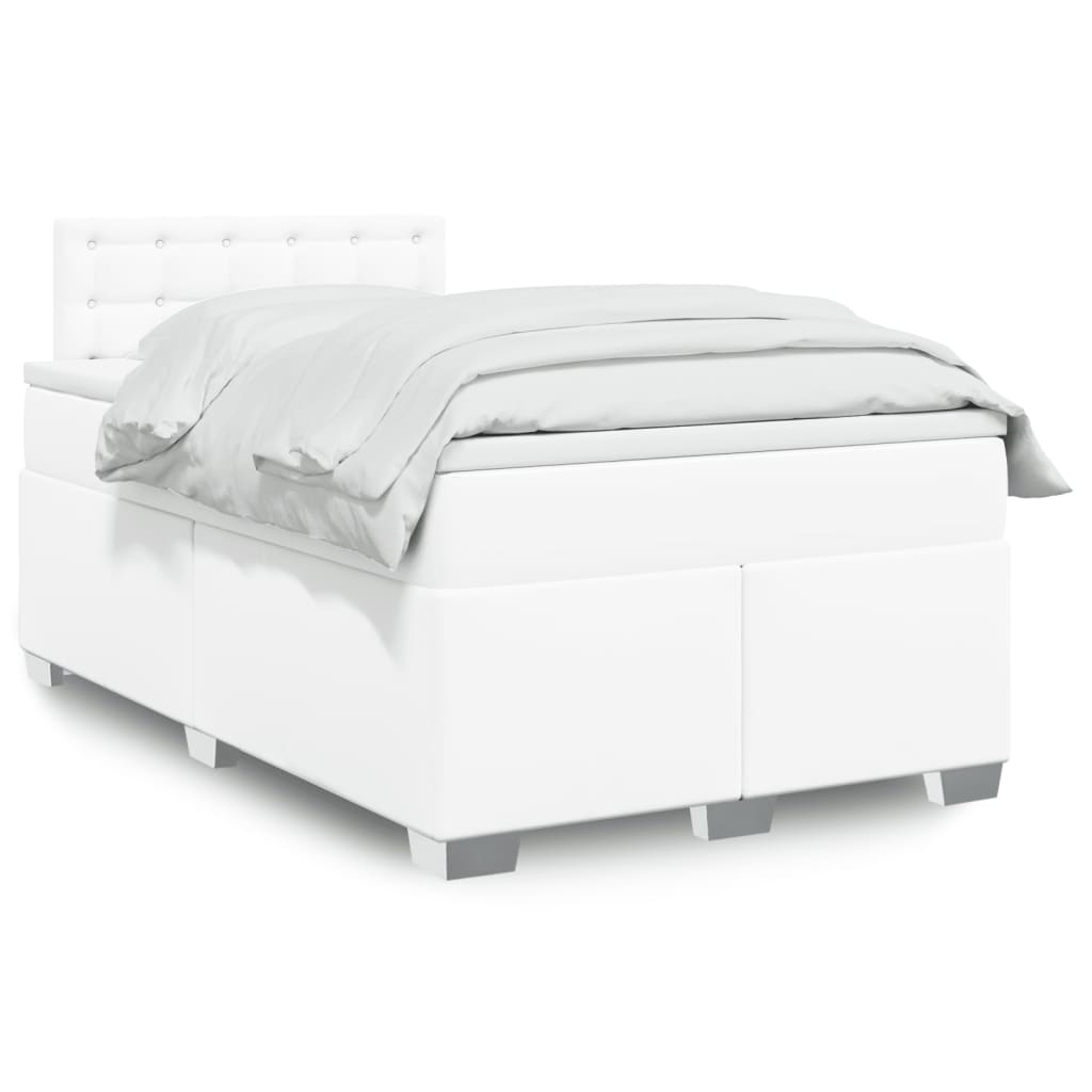 Boxspringbett mit Matratze Weiß 120x190 cm Kunstleder